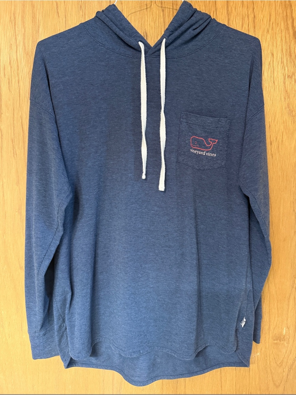 Vineyard Vines Navy Hooded Long-Sleeve Pocket Shirt with White Drawstrings